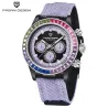 PAGANI DESIGN - mechanische Sportuhr - Chronograph - Regenbogenlünette - Lederarmband - lila