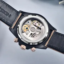 PAGANI DESIGN - Mechanische Sportuhr - Chronograph - Regenbogenlünette - Lederarmband - Gold