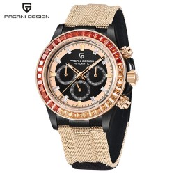 PAGANI DESIGN - mechanical sports watch - chronograph - rainbow bezel - leather strap - goldWatches