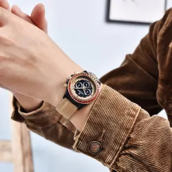 PAGANI DESIGN - Mechanische Sportuhr - Chronograph - Regenbogenlünette - Lederarmband - Gold