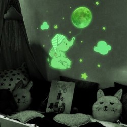 Leuchtender Wandaufkleber – Elefantenbaby / Mond / Luftballons – Tapete für Kinderzimmer