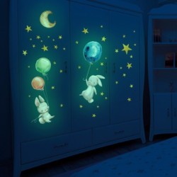 Leuchtender Wandaufkleber - Kinderzimmertapete - Hase / Mond / Luftballons / Sterne