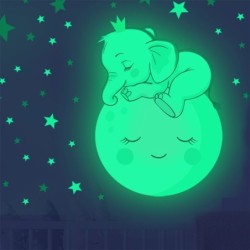 Luminous wall sticker - kids bedroom wallpaper - sleeping baby elephant / moon / starsWall stickers