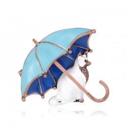 Katze mit Regenschirm - Emaillebrosche