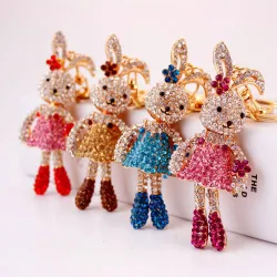 Crystal long-ears rabbit / flowers - keychainKeyrings