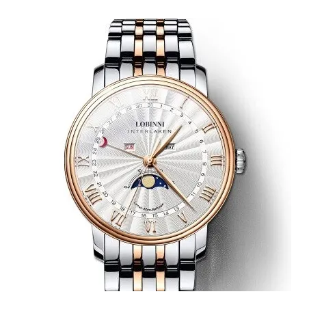 LOBINNI - luxury Quartz watch - moon phase - waterproof - stainless steel - gold / whiteWatches