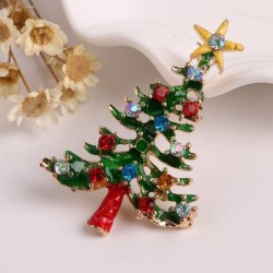 Weihnachtsbaum - mit Stern / Kristallen - Brosche