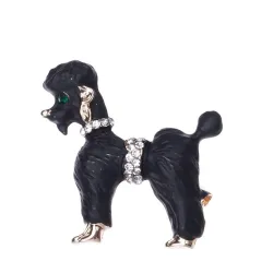 Gelockter Hund - mit Kristallen - Brosche
