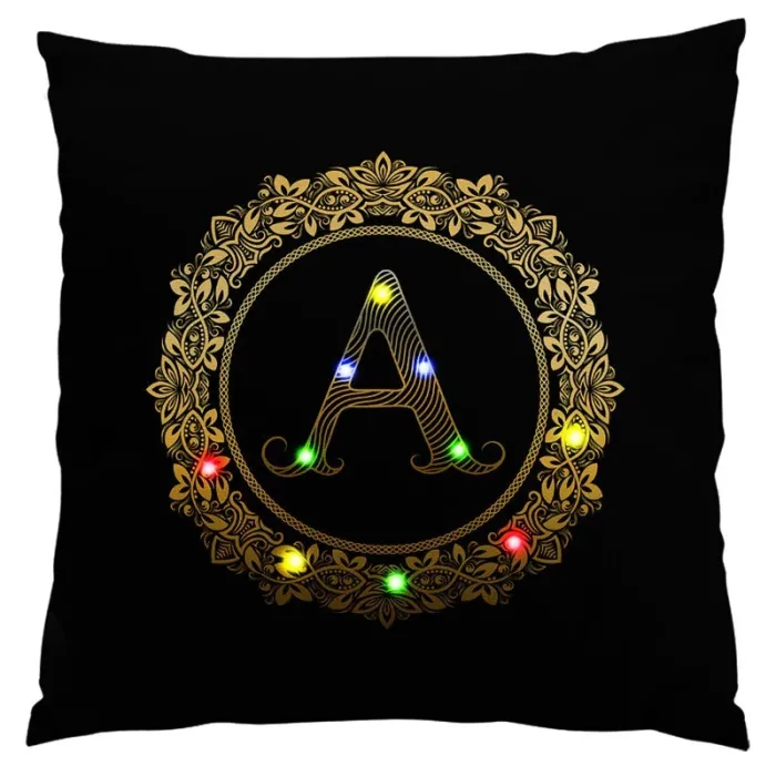 Dekorativer Kissenbezug - LED - goldenes englisches Alphabet - 45 cm * 45 cm