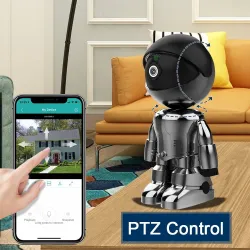 WiFi-Überwachungskamera - Zwei-Wege-Audio - 1080P - 4 MP - PTZ Wifi - IP - schwarzer Roboter