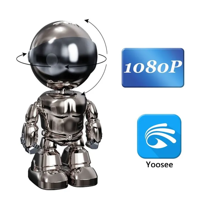 WiFi-Überwachungskamera - Zwei-Wege-Audio - 1080P - 4 MP - PTZ Wifi - IP - schwarzer Roboter