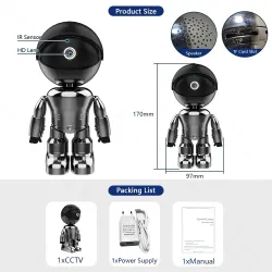 WiFi-Überwachungskamera - Zwei-Wege-Audio - 1080P - 4 MP - PTZ Wifi - IP - schwarzer Roboter