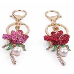 Kristallrose mit Perle - Schlüsselanhänger