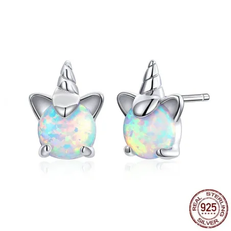 Einhorn & Opal - Ohrstecker - 925 Sterling Silber