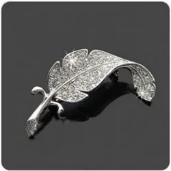 Blattsilber / Feder mit Strass - Brosche