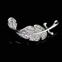 Blattsilber / Feder mit Strass - Brosche