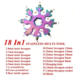 18 in 1 Multitool – Flaschenöffner/Schraubendreher aus Edelstahl – Schneeflocke