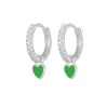 Round silver earrings with crystals / hanging heart - 925 sterling silverEarrings