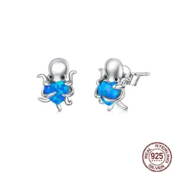 Silberner Oktopus / blaues Kristallherz - Ohrringe - 925er Sterlingsilber