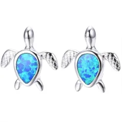 Silberne Schildkrötenohrringe - bunter Opal