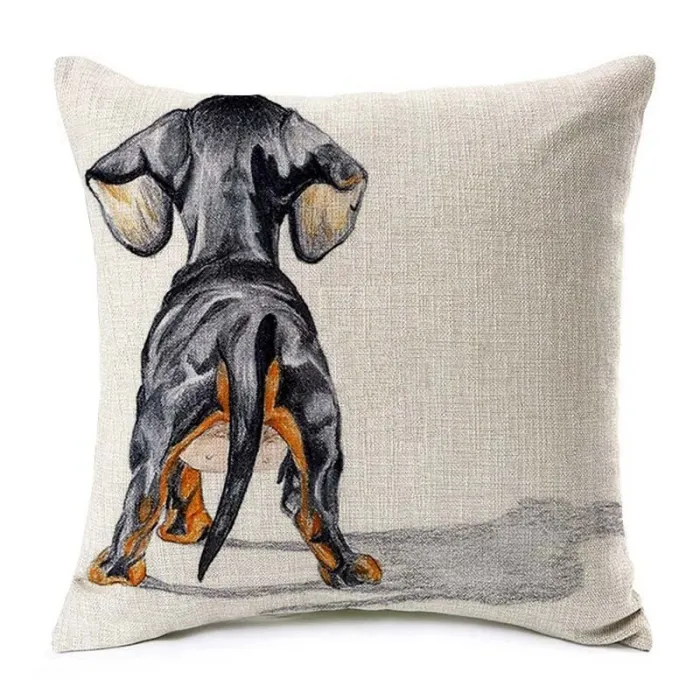 Dekorativer Kissenbezug - mit Hundemuster - Leinen - 45 * 45cm