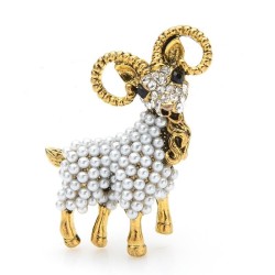 Goldene Ziege mit Perlen - Vintage Brosche