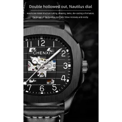 CHENXI - automatic mechanical Quartz watch - waterproof - skeleton design - blackWatches