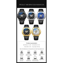 CHENXI - automatic mechanical Quartz watch - waterproof - skeleton design - silver / blueWatches