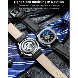 CHENXI - automatic mechanical Quartz watch - waterproof - skeleton design - silver / blueWatches