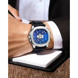 CHENXI - automatic mechanical Quartz watch - waterproof - skeleton design - silver / blueWatches