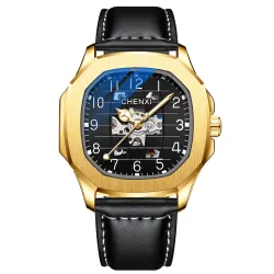 CHENXI - automatische mechanische Quarzuhr - wasserdicht - skelettiertes Design - gold / schwarz
