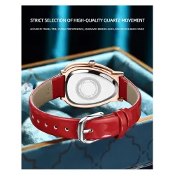 CHENXI - elegant Quartz watch with rhinestones - waterproof - leather strap - dark redWatches