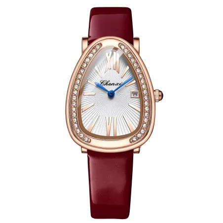CHENXI - elegante Quarzuhr mit Strasssteinen - wasserdicht - Lederband - dunkelrot