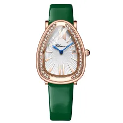 CHENXI - elegante Quarzuhr mit Strasssteinen - wasserdicht - Lederarmband - grün