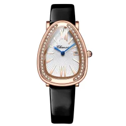 CHENXI - elegante Quarzuhr mit Strasssteinen - wasserdicht - Lederband - schwarz