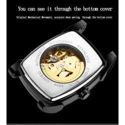 CHENXI - automatic square watch - hollow-carved design - leather strap - black / greenWatches