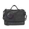 Vintage Tasche aus Nubukleder mit Nieten / Fellbommel