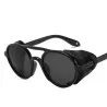 Runde Steampunk-Sonnenbrille - Lederverzierung - Unisex