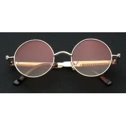 Gothic / steampunk round sunglasses - red lens - metal frame - UV 400 - unisexSunglasses