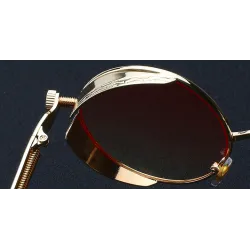 Runde Gothic-/Steampunk-Sonnenbrille – rote Gläser – Metallrahmen – UV 400 – Unisex