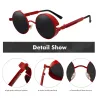 Gothic / steampunk round sunglasses - red lens - metal frame - UV 400 - unisexSunglasses