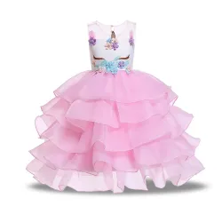 Einhornkleid - Prinzessinnenkostüm für Mädchen - Halskette / Stirnband / Flügel