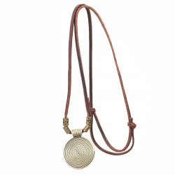 Vintage Halskette - runder Metallanhänger - Lederseil
