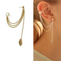 Punk / Rock Style - Ohrring mit Kette / Blatt - langer Ohrclip