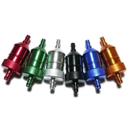Gas- / Kraftstoff- / Benzin- / Ölfilter aus Aluminium für Motorräder - mit Clips - 6 mm