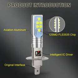 Car LED bulb - super bright - 12 3535 SMD - 12V 24V 6000K - H1 - H3 - 2 piecesH1