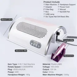 Alles in 1 – Nageltrockner/Nagelstaubsammler/Nagelbohrer – LED-UV-Lampe – 54 W – 25000 U/min