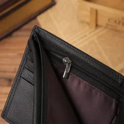 Classic men's wallet - card holder - zipper - genuine leatherWallets