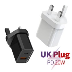 Wandladegerät - UK-Stecker - Typ-C / USB-Dual-Ports - PD - Schnellladung - 20 W
