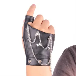 Fingerless leather glove - with rivets / chains - punk style - unisexGloves